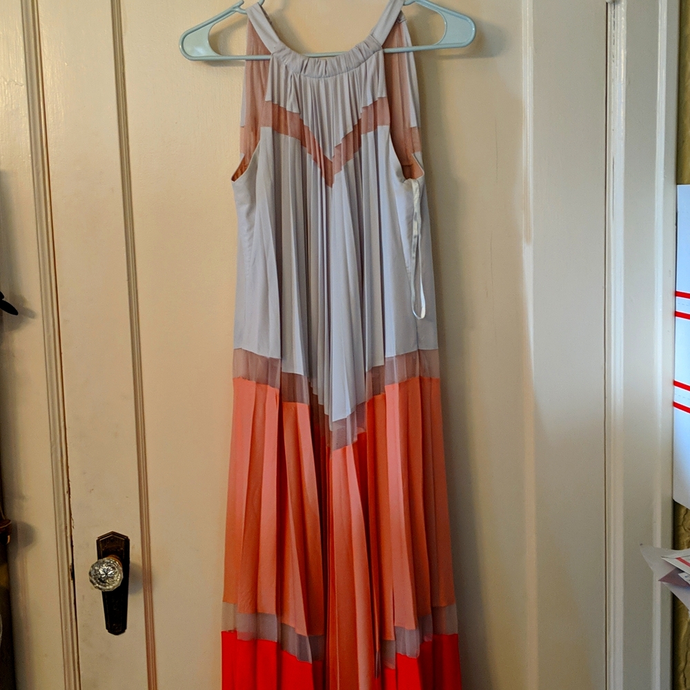 Fabulous  pleated BCBG gown. Tie back and adjustable.  BEAUTIFUL.